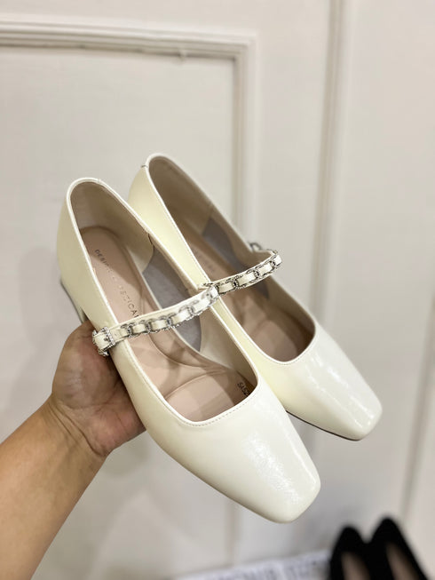 Women Stylish Rhinestone Decor Buckle Strap Block Mary Jane Heel